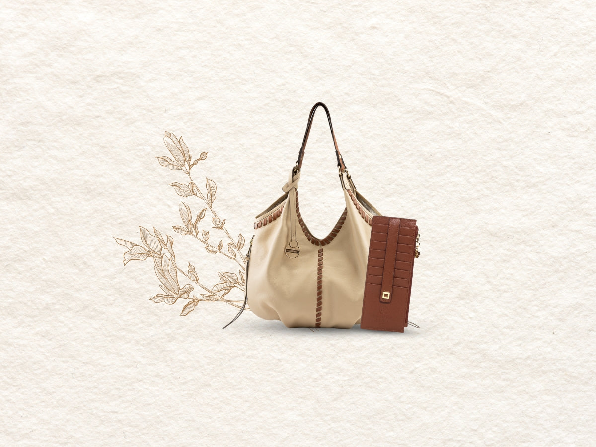 Lodis Lacey Small Leather Tote in sand chestnut and Julia Long Stacker in cognac - how to match your leather wallet with your handbag
