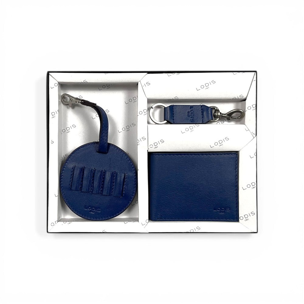 Lodis Men's Golf Gift Set in Navy – Full Set View with Leather Tee Holder, RFID Pass Case, and Matching Key Fob | Lodis 1965