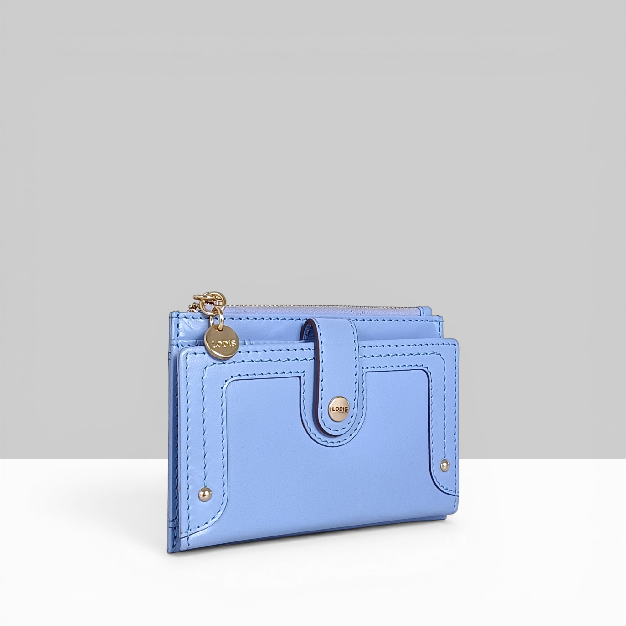 Lodis Overglow Flip Face Wallet Aura Blue – Flip-Out Card Panel with Gold Hardware