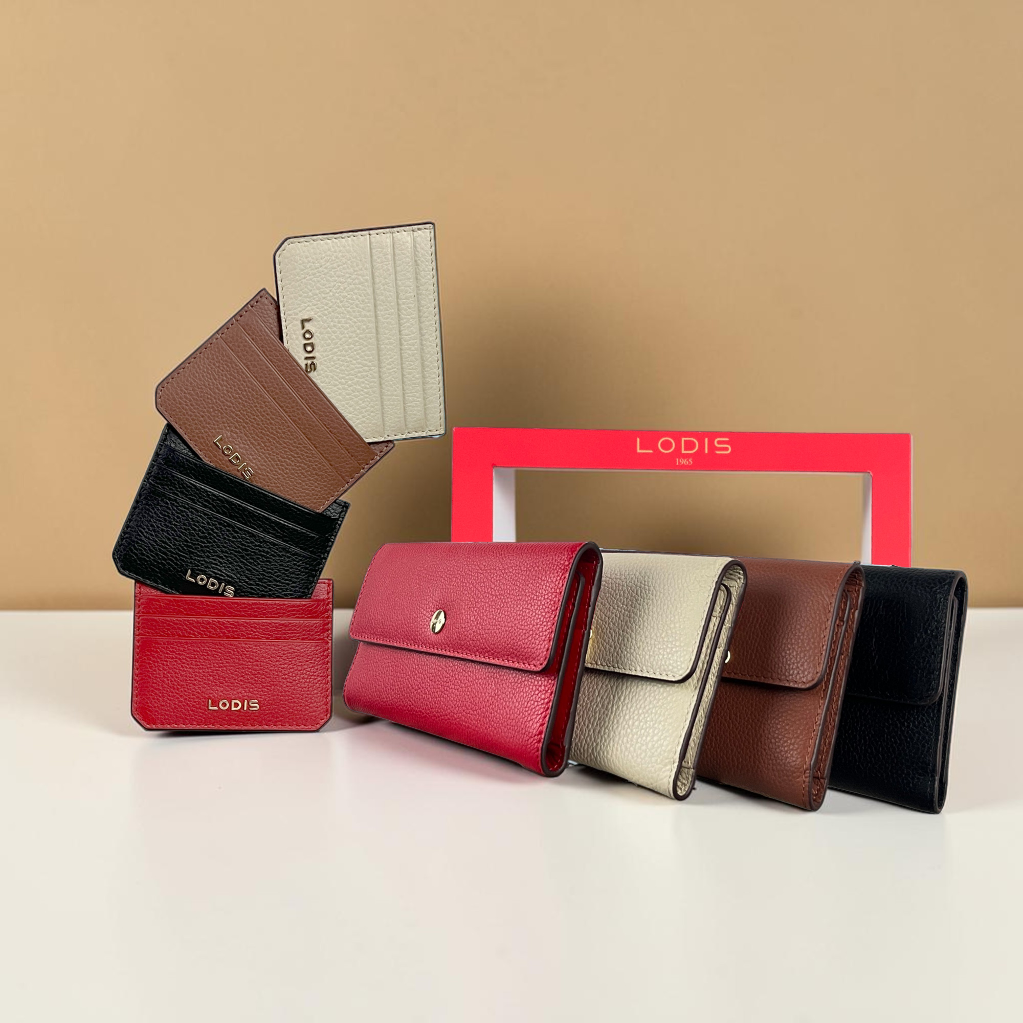Lodis Kate Large Flap Wallet and Card Case Mother's Day Gift Set – All Colorways Displayed with Signature Red Lodis Gift Box | Lodis 1965