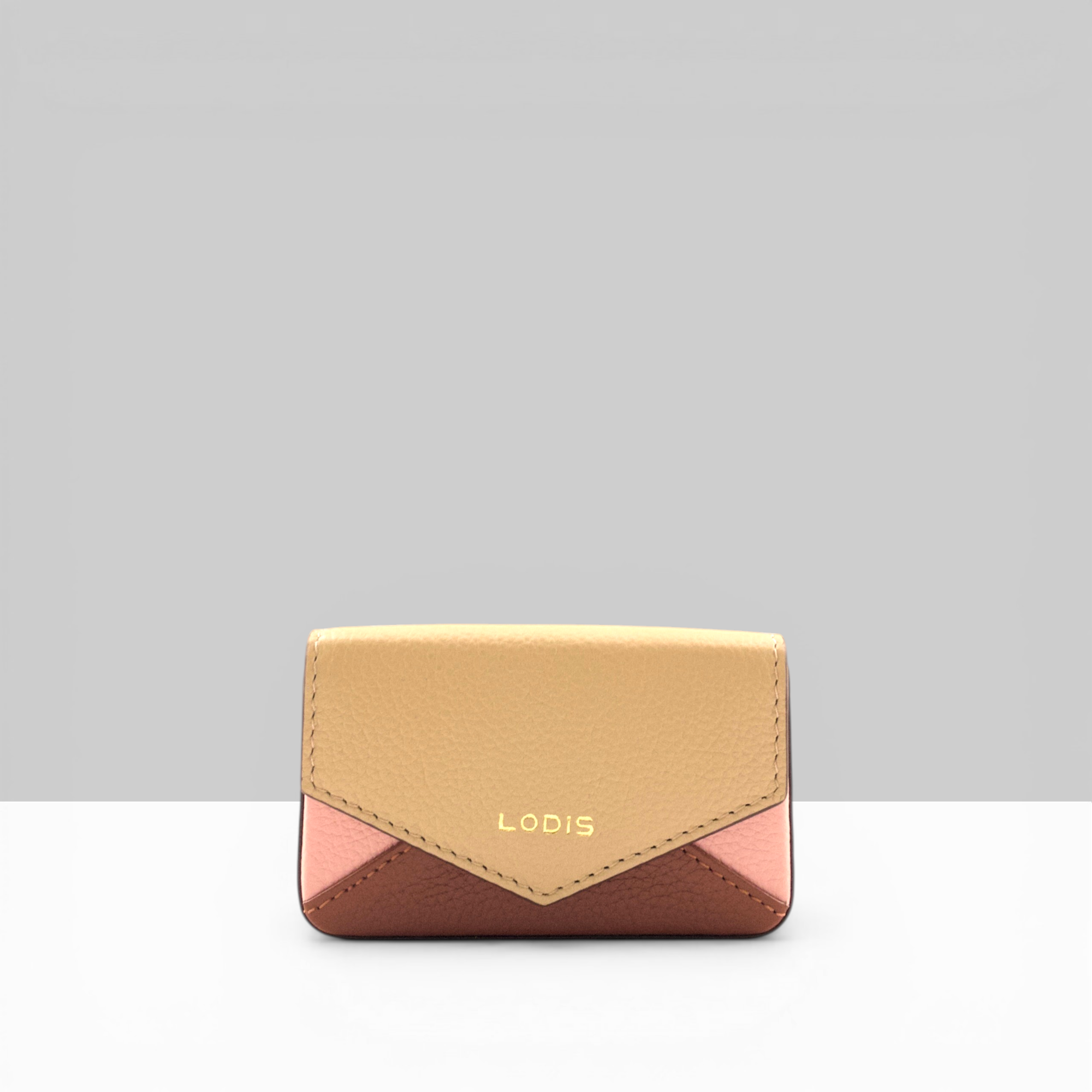 Lodis Vista Slim Card Case in Beige Chestnut Sand Two-Tone Leather – Envelope Style Wallet