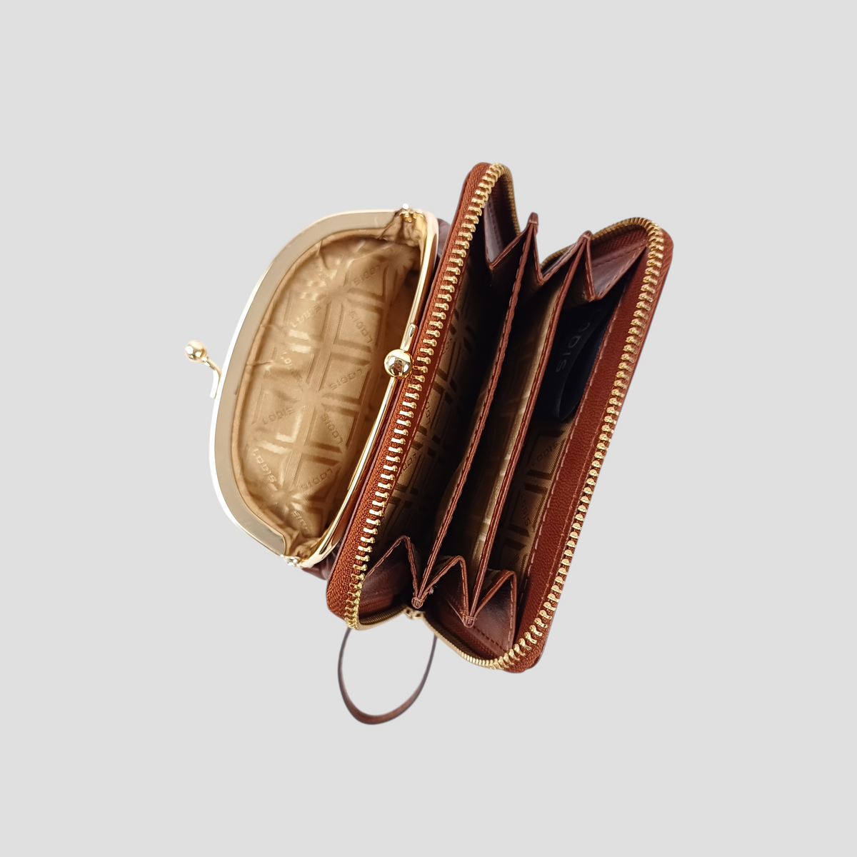 BLAIR FRAME PURSE WITH ZIP AROUND WALLET - CHESTNUT