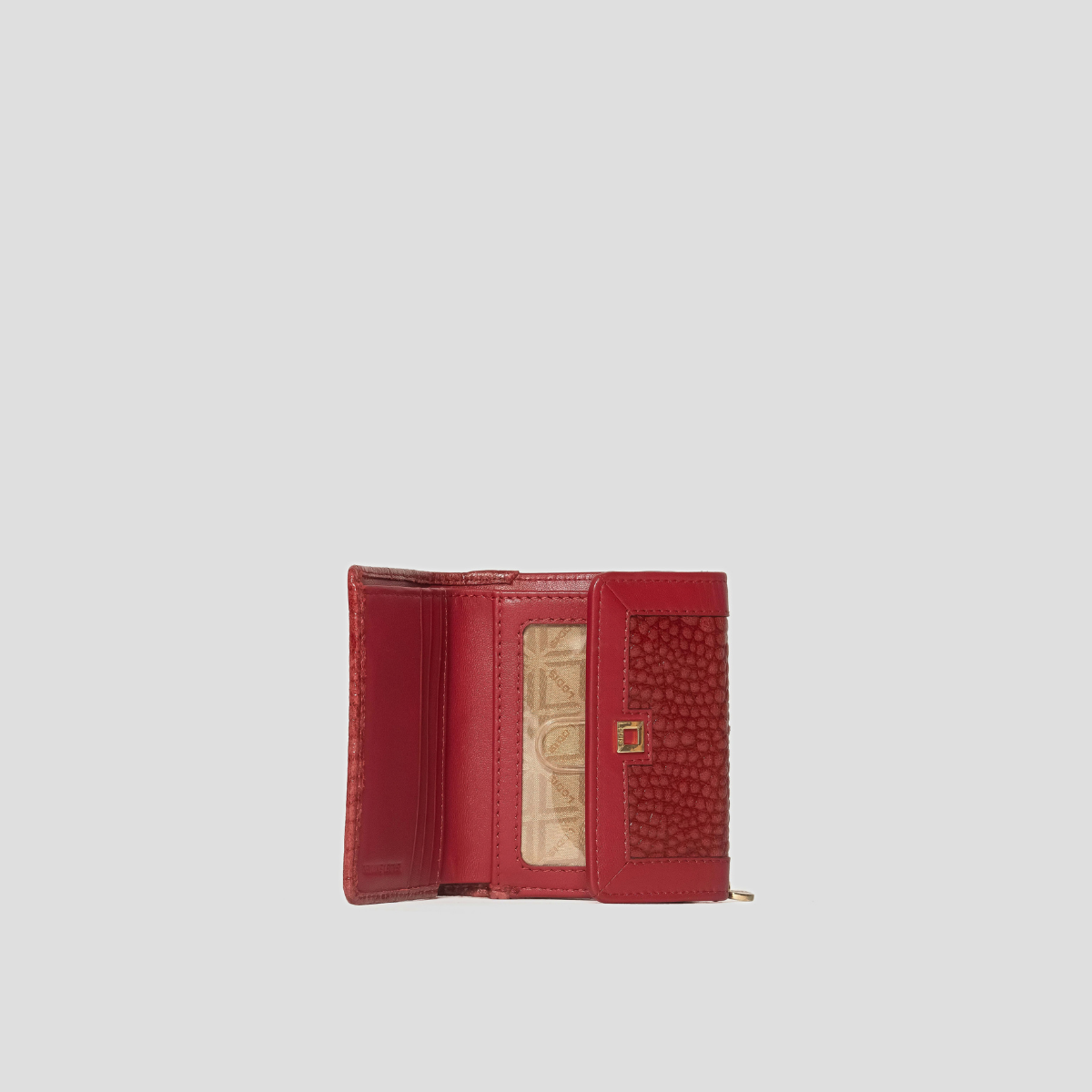 Lodis Amara French Purse in Samba - Partially Open Interior View Showing Card Slots, Clear ID Window and Croco-Embossed Inner Flap | Lodis 1965