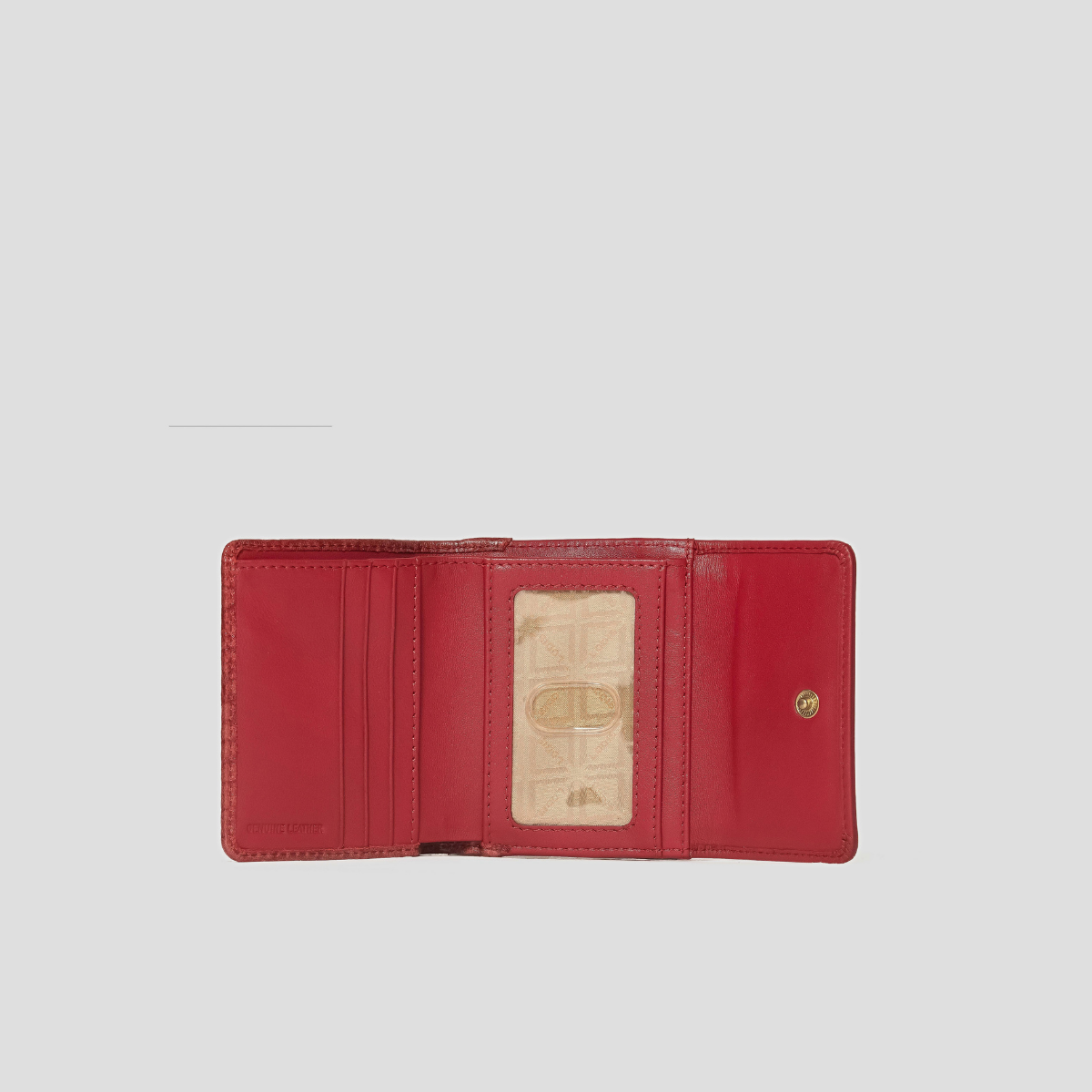 Lodis Amara French Purse in Samba - Interior View Open Flat Showing Clear ID Window, Card Slots and Snap Closure in Smooth Deep Red Texas Leather | Lodis 1965