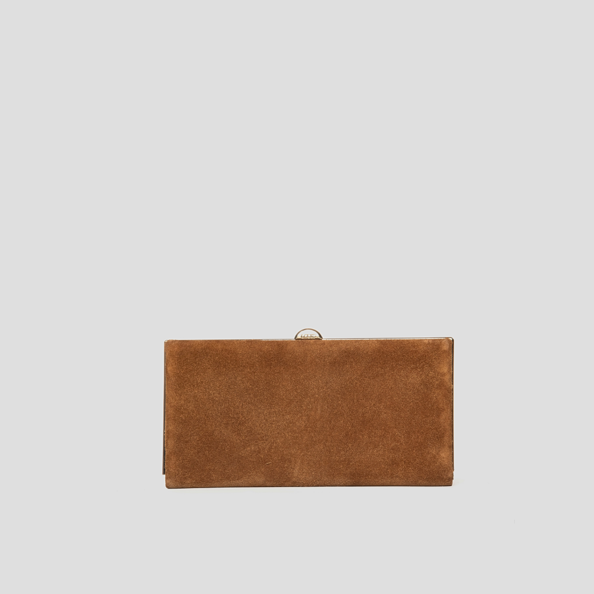 Lodis Celara Frame Clutch in Tan - Front View, Texas Suede Framed Wallet Clutch with Gold-Tone Top Clasp | Lodis 1965