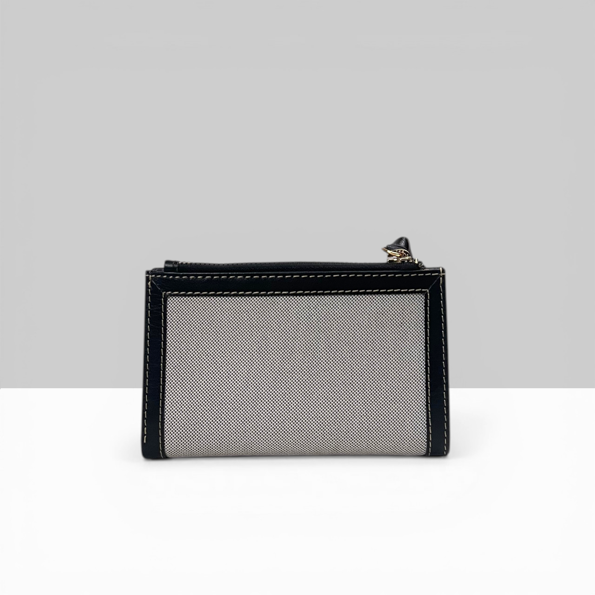 Lodis Kiara French Purse in Black – Back View Showing Blended Fabric Texture and Black Leather Trim with Contrast Stitching | Lodis 1965