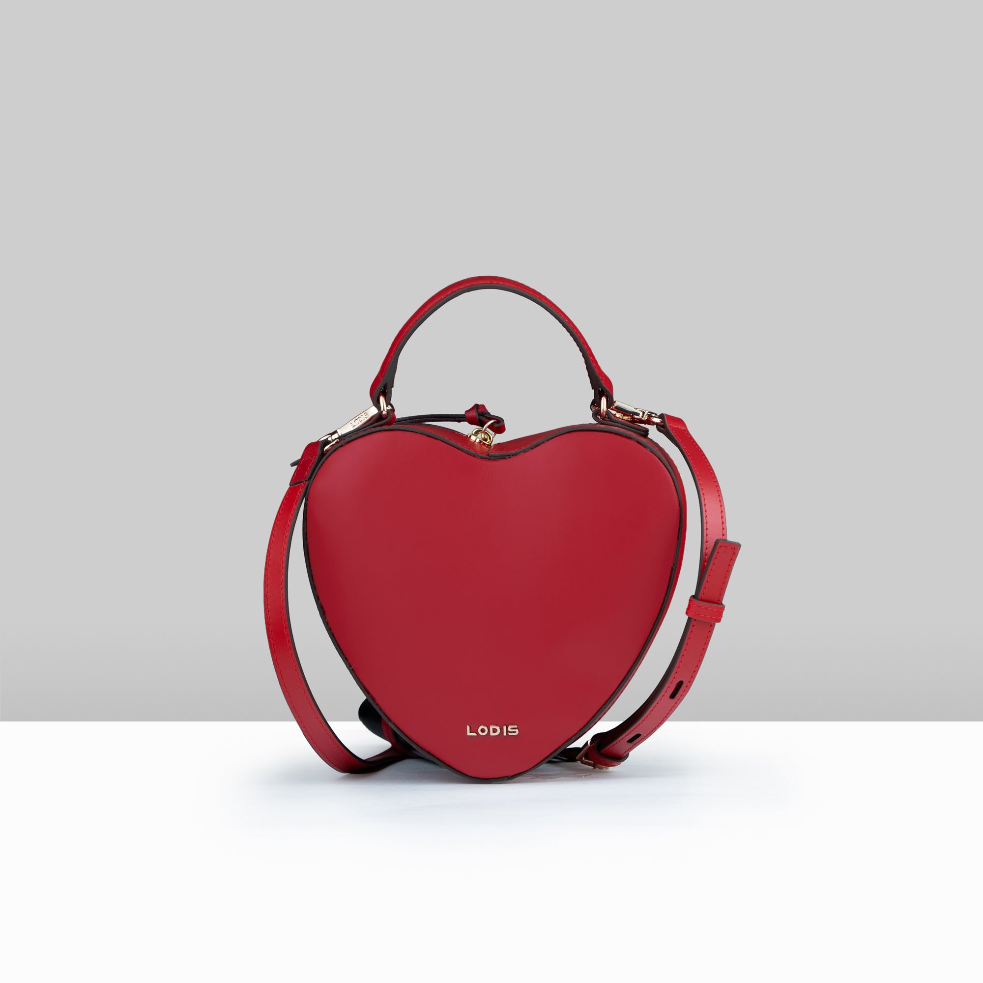 Lodis Love Crossbody Bag 2.0 in Rhythmic Red – Back View, Heart-Shaped Premium Smooth Leather with Lodis Logo Plate and Adjustable Crossbody Strap | Lodis 1965