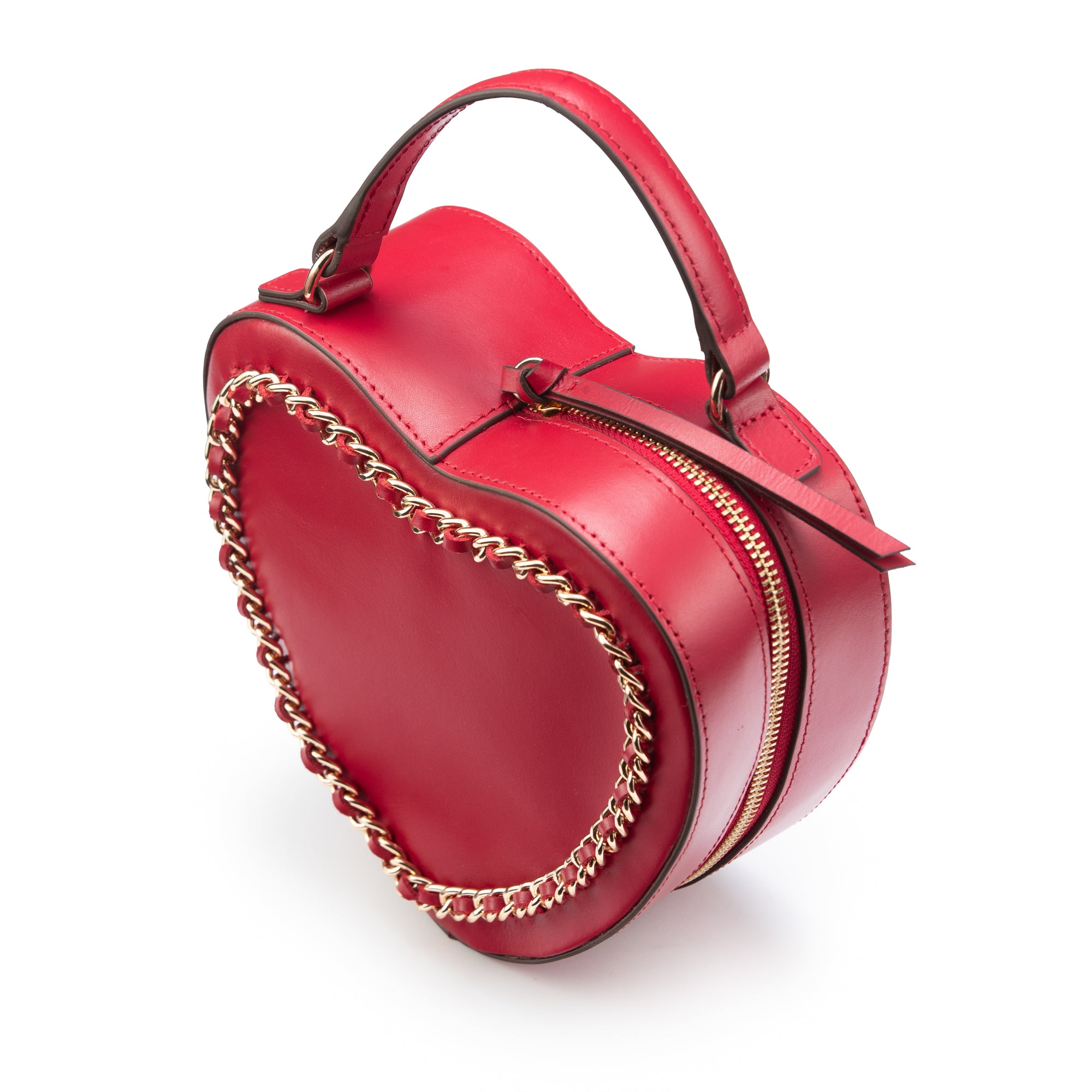 Lodis Love Crossbody Bag 2.0 in Rhythmic Red – Side Profile View, Premium Smooth Leather with Gold Metallic Chain Trim and Zip Closure Detail | Lodis 1965