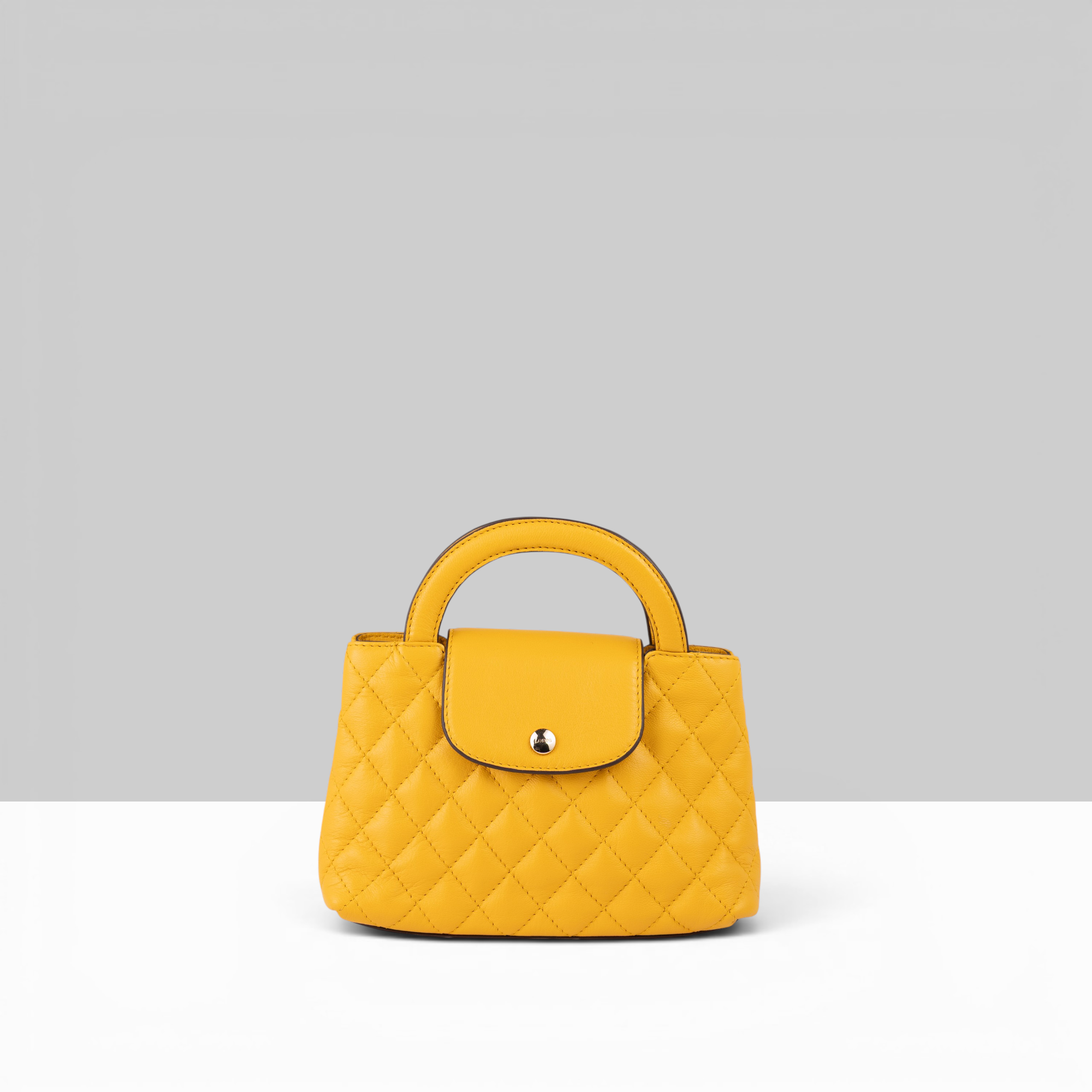 Lodis Mini Quilted Satchel in Curry – Front View, Drum Dyed Pebbled Leather with Diamond Quilted Finish | Lodis 1965
