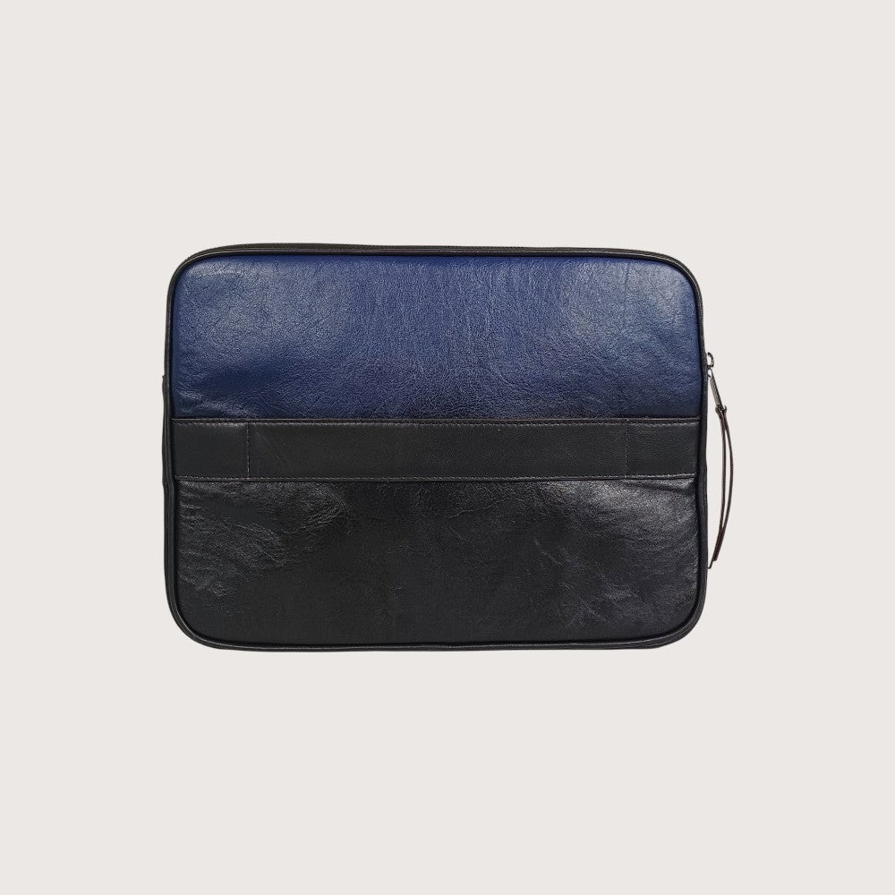 Lodis Ombre Laptop Sleeve in Blue-Black – Back View Showing Exterior Slip Pocket and Ombre Gradient Nappa Leather Detail | Lodis 1965