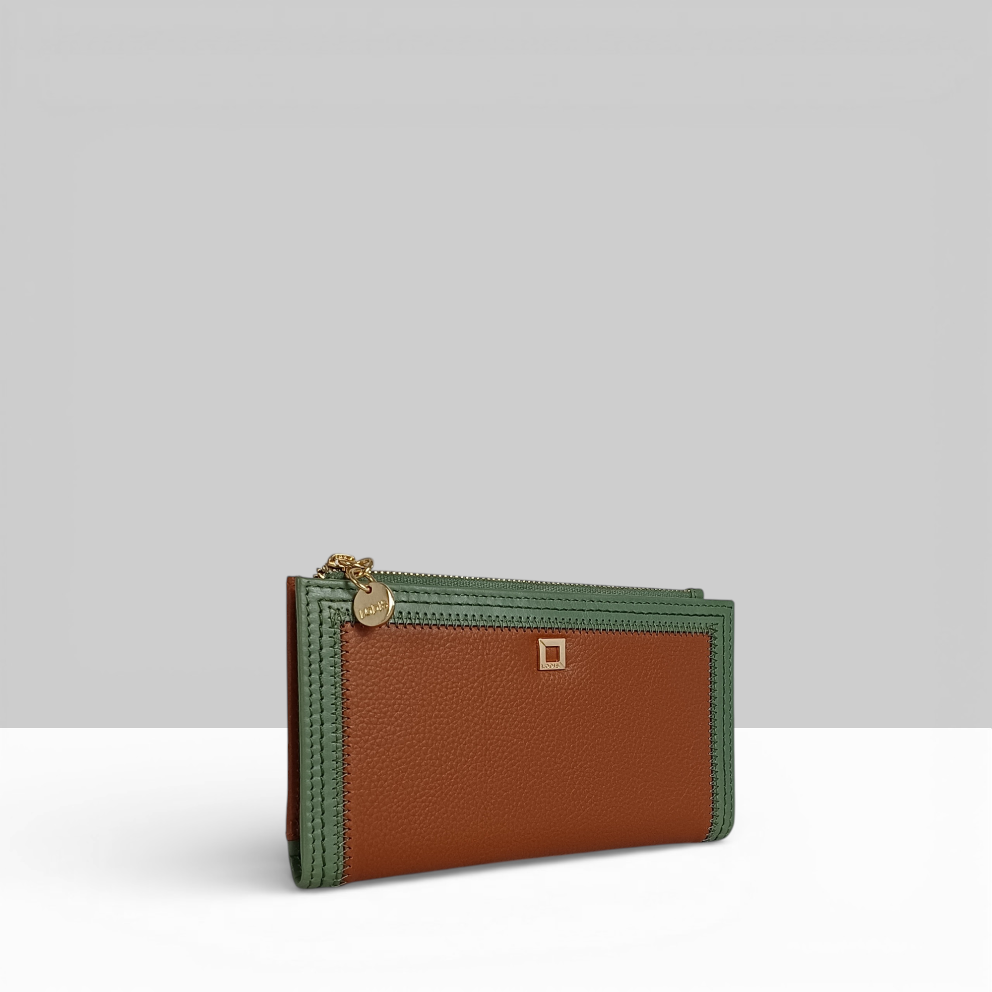 Lodis Cade Large Wallet in Chestnut – Side Profile Showing Slim Silhouette and Sage Green Leather Trim | Lodis 1965