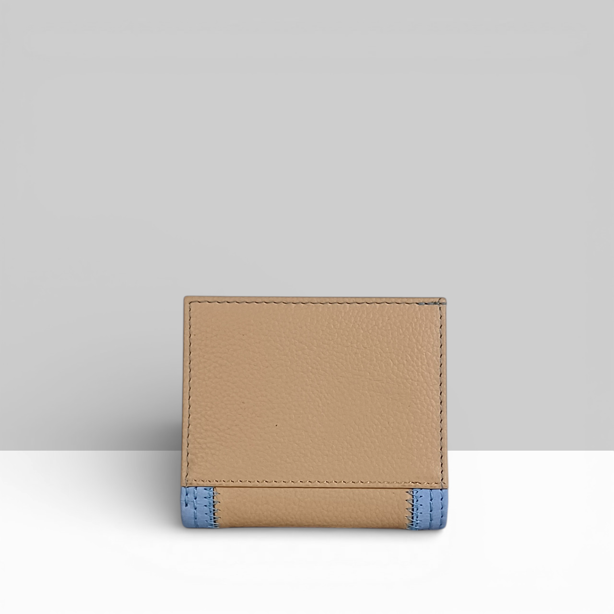 Cafe Slim Wallet in Aura Blue and Sand Two-Tone Leather – Back View Showing Sand Leather Exterior and Aura Blue Base Trim | Lodis 1965