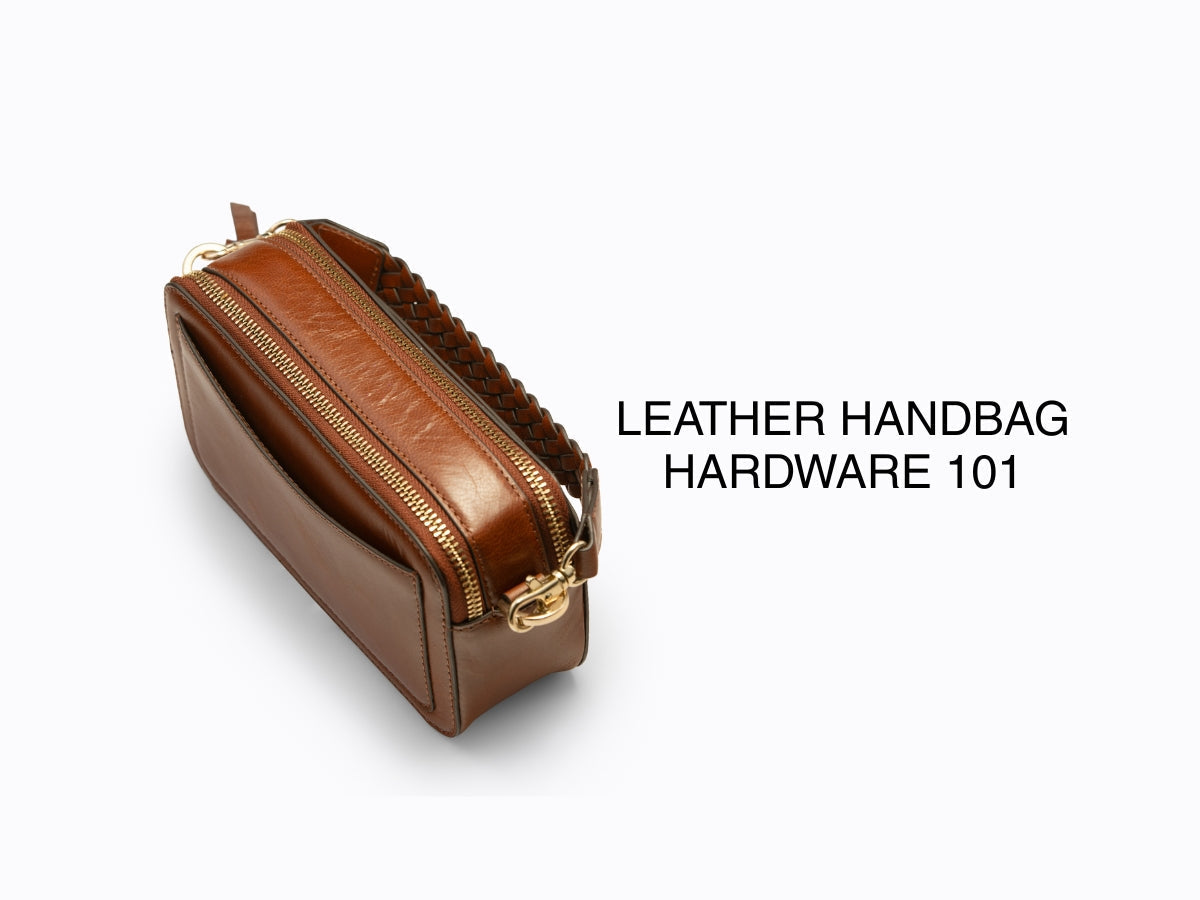 Lodis glazed leather bag with gold zipper hardware - quality leather handbag zipper and stitching detail close-up