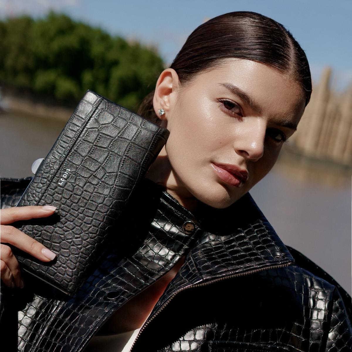 Quinn Clutch Framed Wallet (Croco)