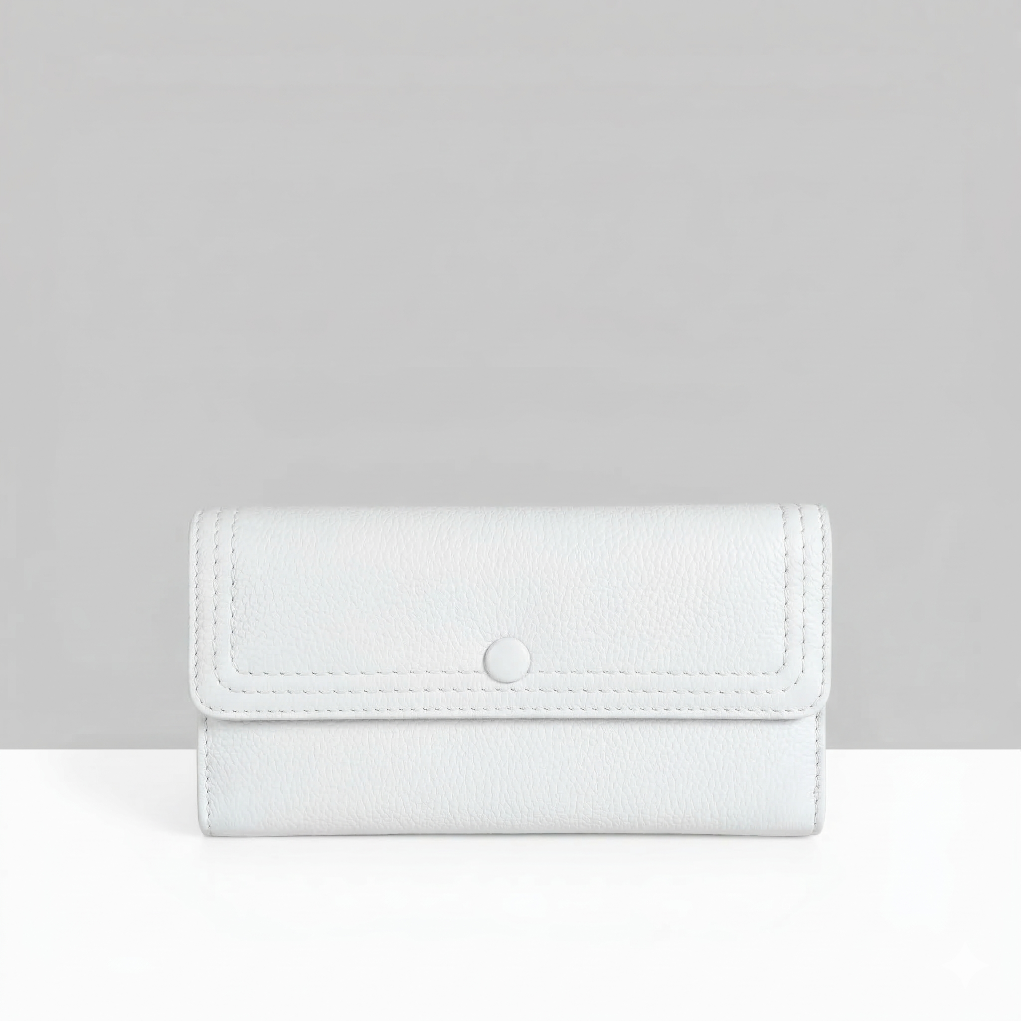 Lodis Kiara Large Flap Wallet in white pebbled leather with snap closure – front view