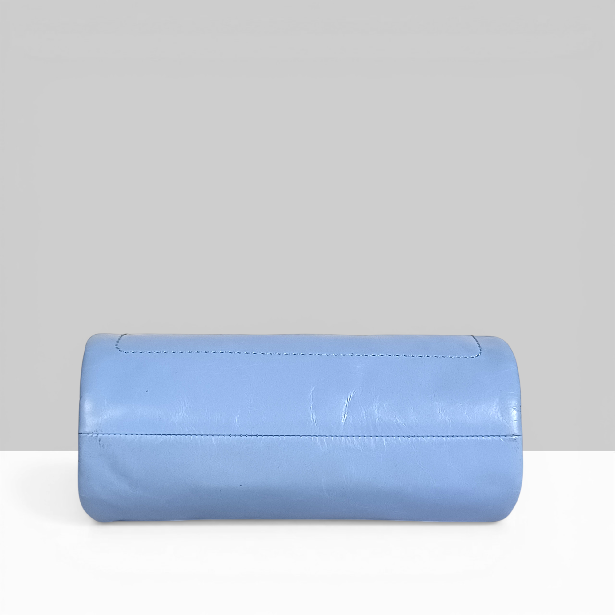 Lodis Overglow Barrel Bag in Powder Blue Patent Leather – Compact Cylinder Silhouette