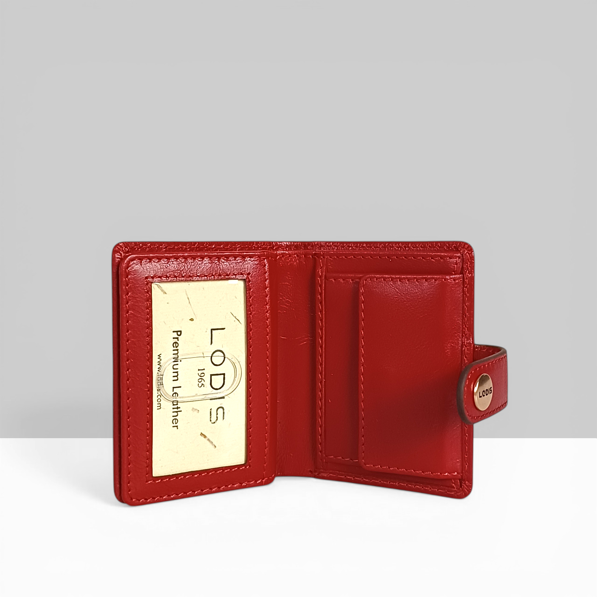 Lodis Overglow Slim Wallet Red Open Interior – Card Slots and ID Window Leather Bifold