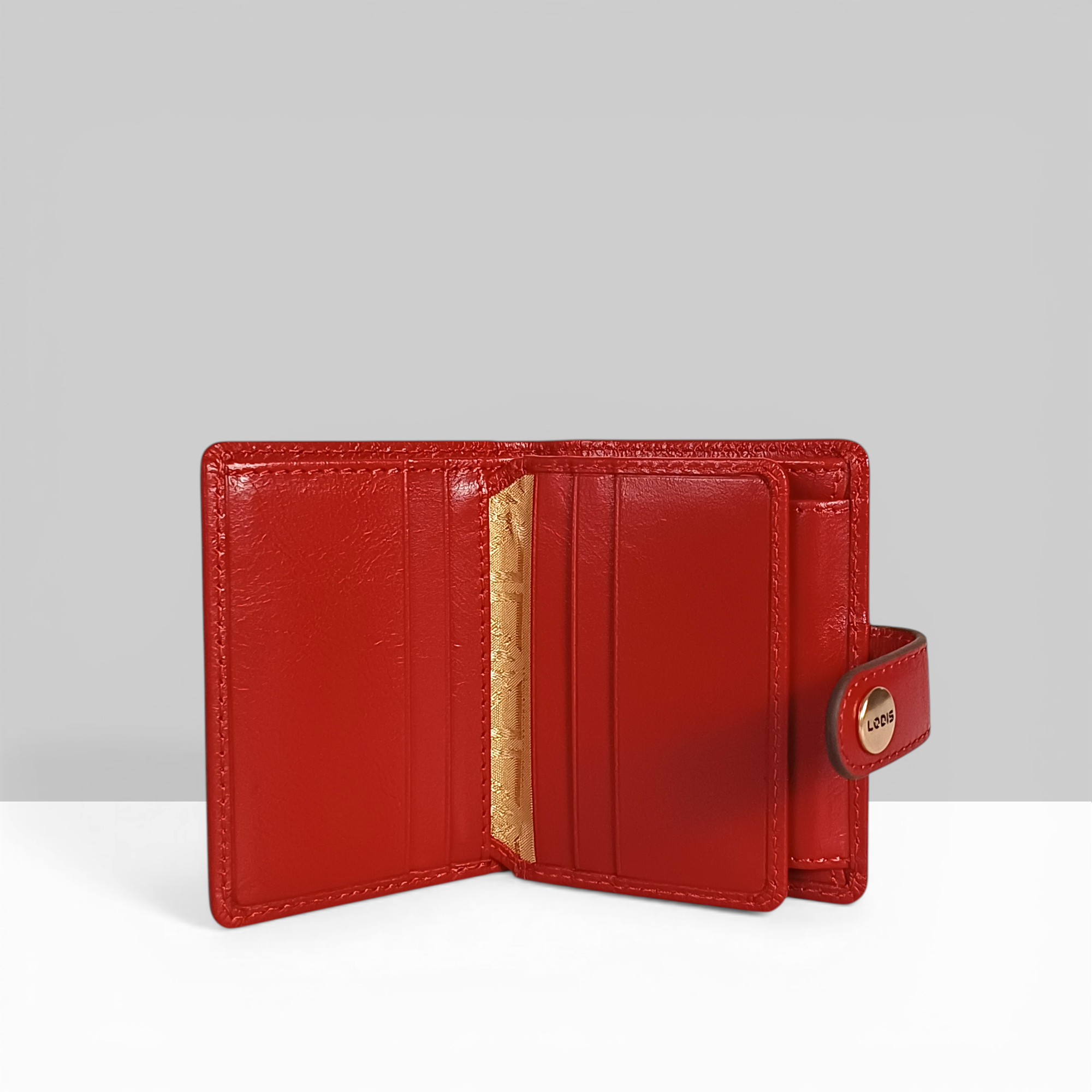 Lodis Overglow Slim Wallet in Red Leather – Bifold Interior with Card Organizer and Snap Close