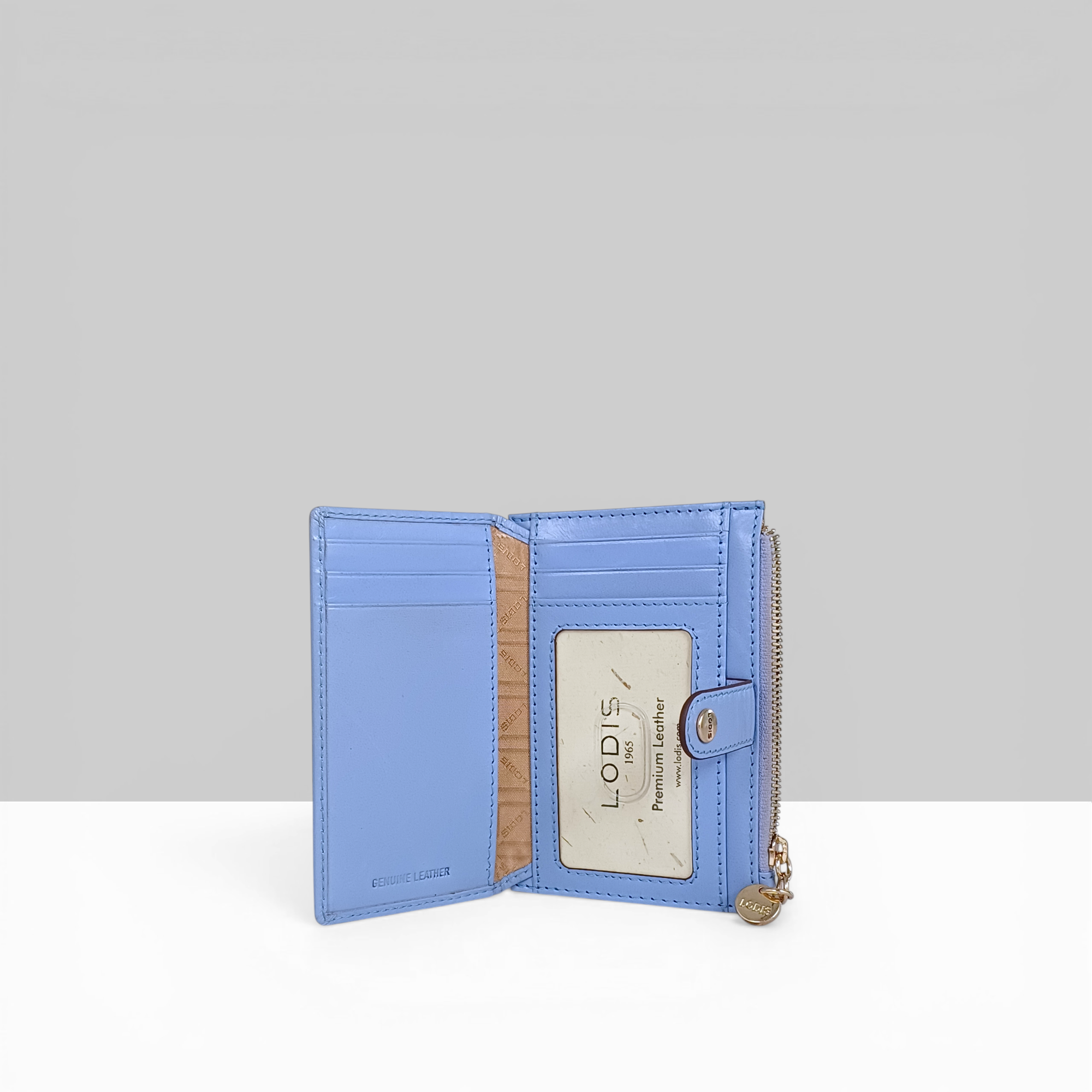 Lodis Overglow Flip Face Wallet Blue Open View – Interior Card Slots and Bill Compartment