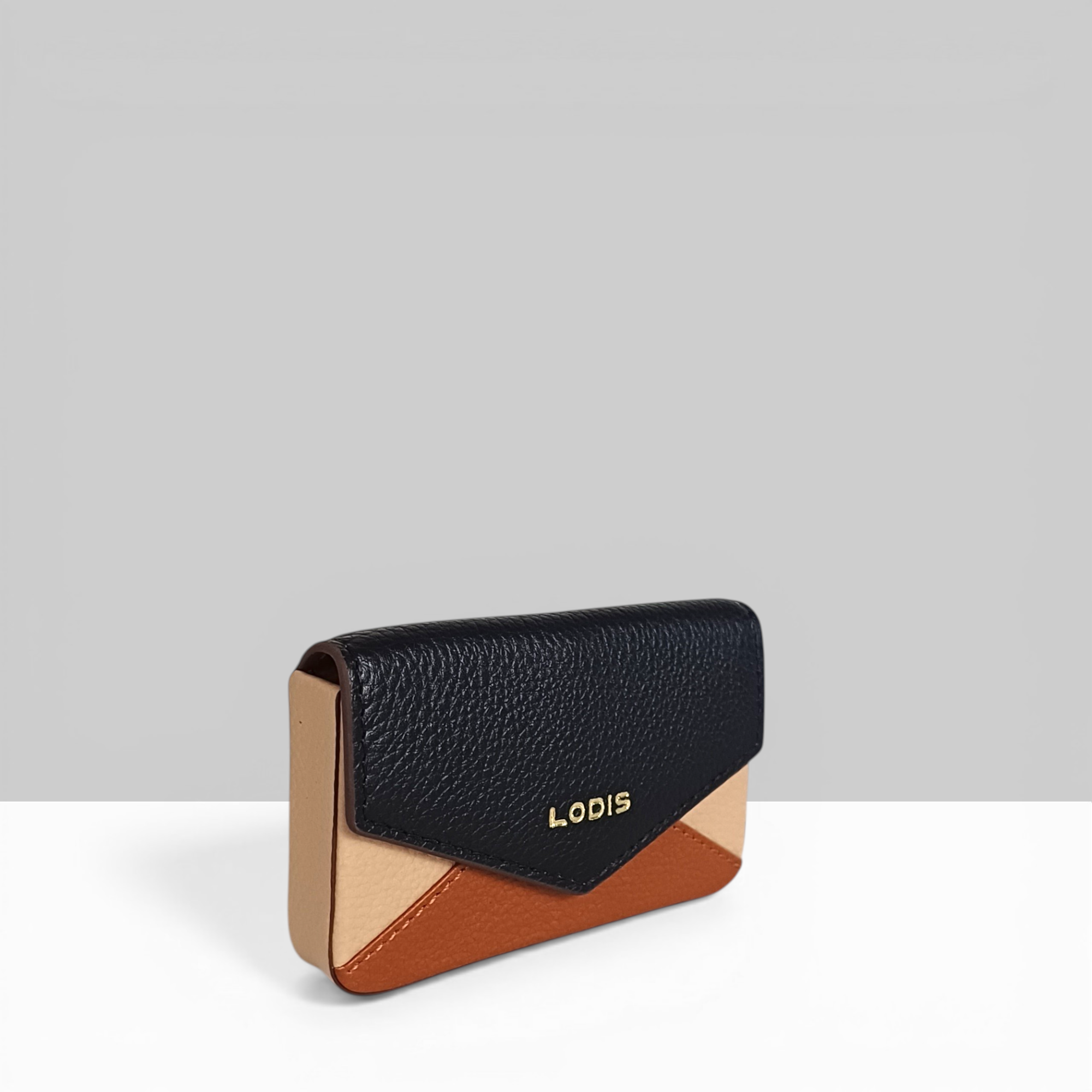 Lodis Vista Slim Card Case Black Chestnut Leather – Compact Envelope Wallet Side View