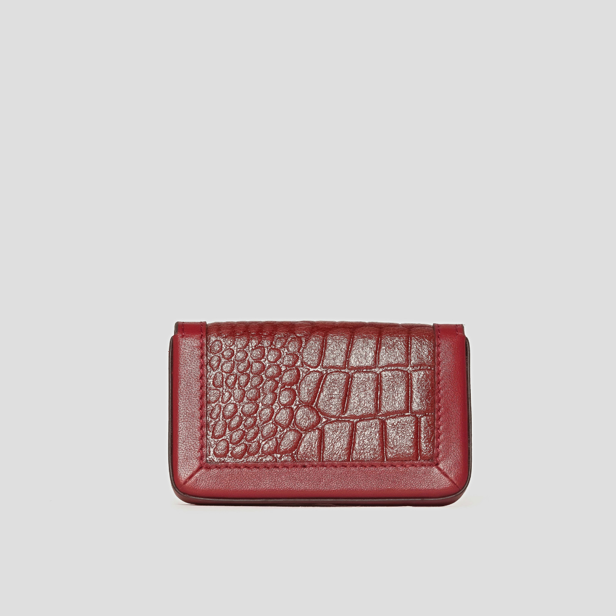 Lodis Amara Slim Card Wallet in Samba - Back View Showing Deep Red Glossy Croco-Embossed Leather and Slim Fold-Over Profile | Lodis 1965