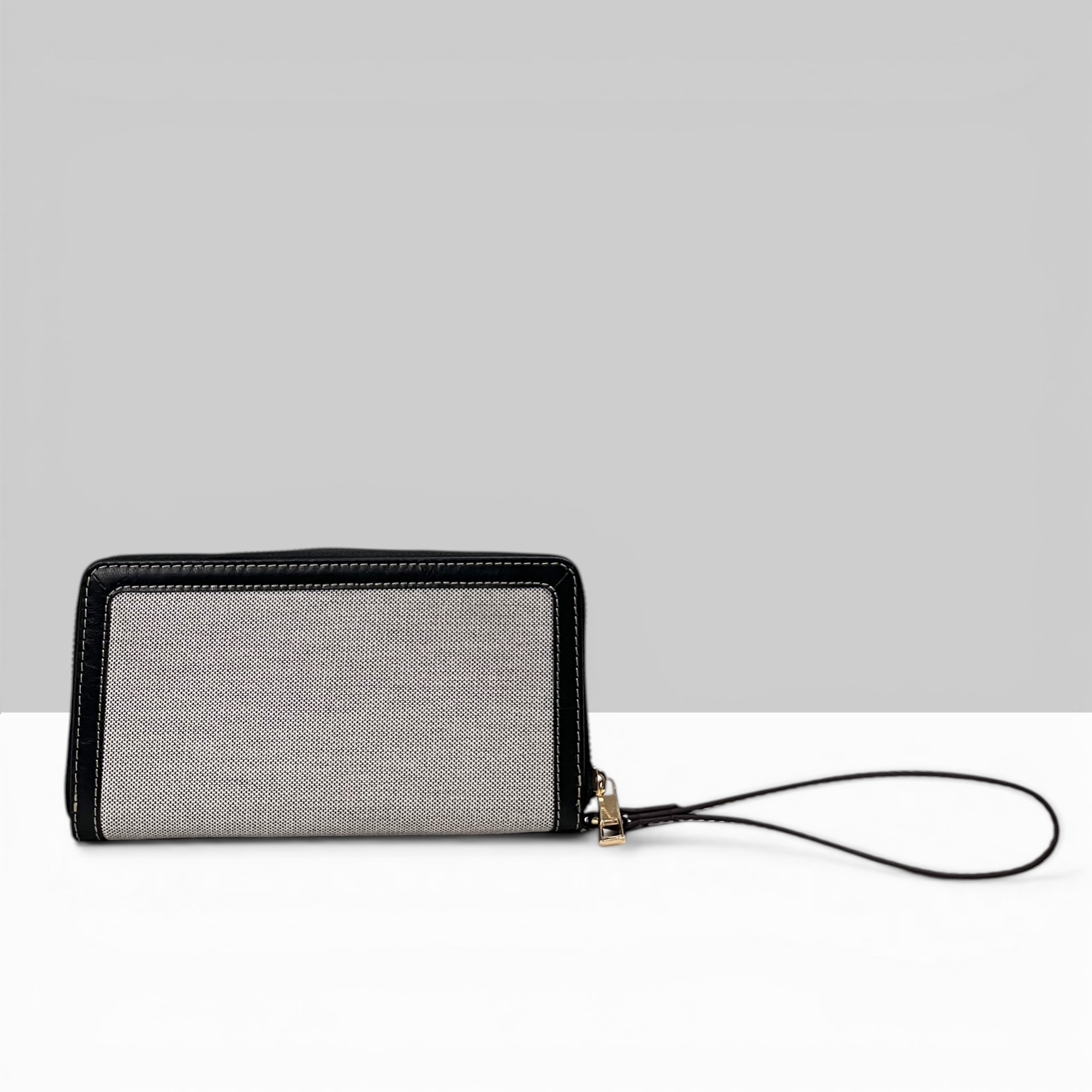 Lodis Kiara Continental Zip Wallet in Black – Back View Showing Blended Fabric Body and Black Leather Trim Detail | Lodis 1965