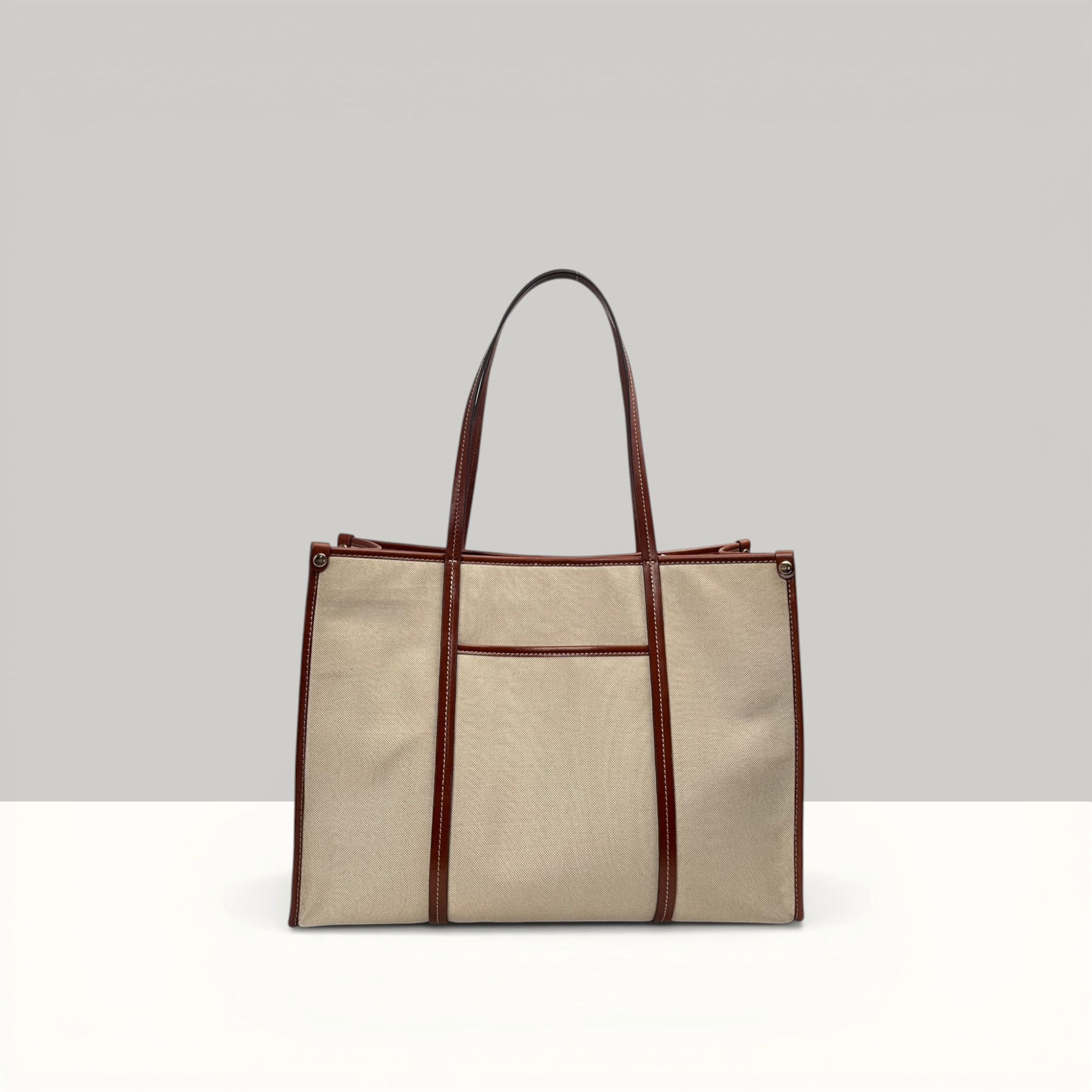 Lodis Kiara Tote in Chestnut – Back View Showing Exterior Slip Pocket and Chestnut Leather Trim Detail | Lodis 1965