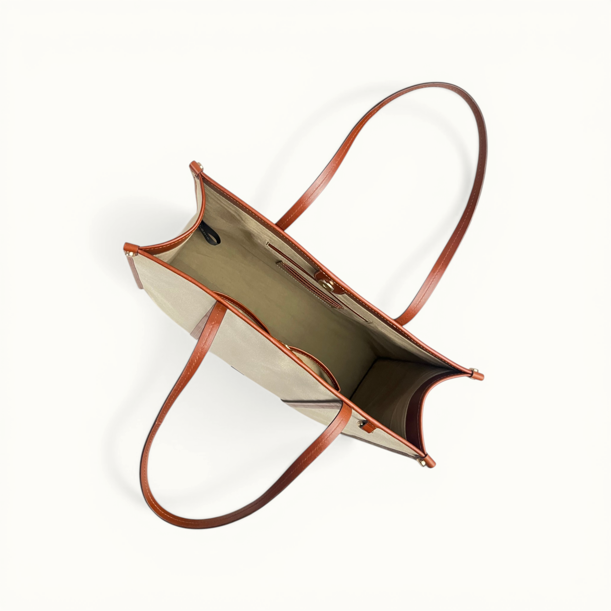 Lodis Kiara Tote in Chestnut – Overhead Interior View Showing Spacious Main Compartment and Interior Zip Pocket | Lodis 1965