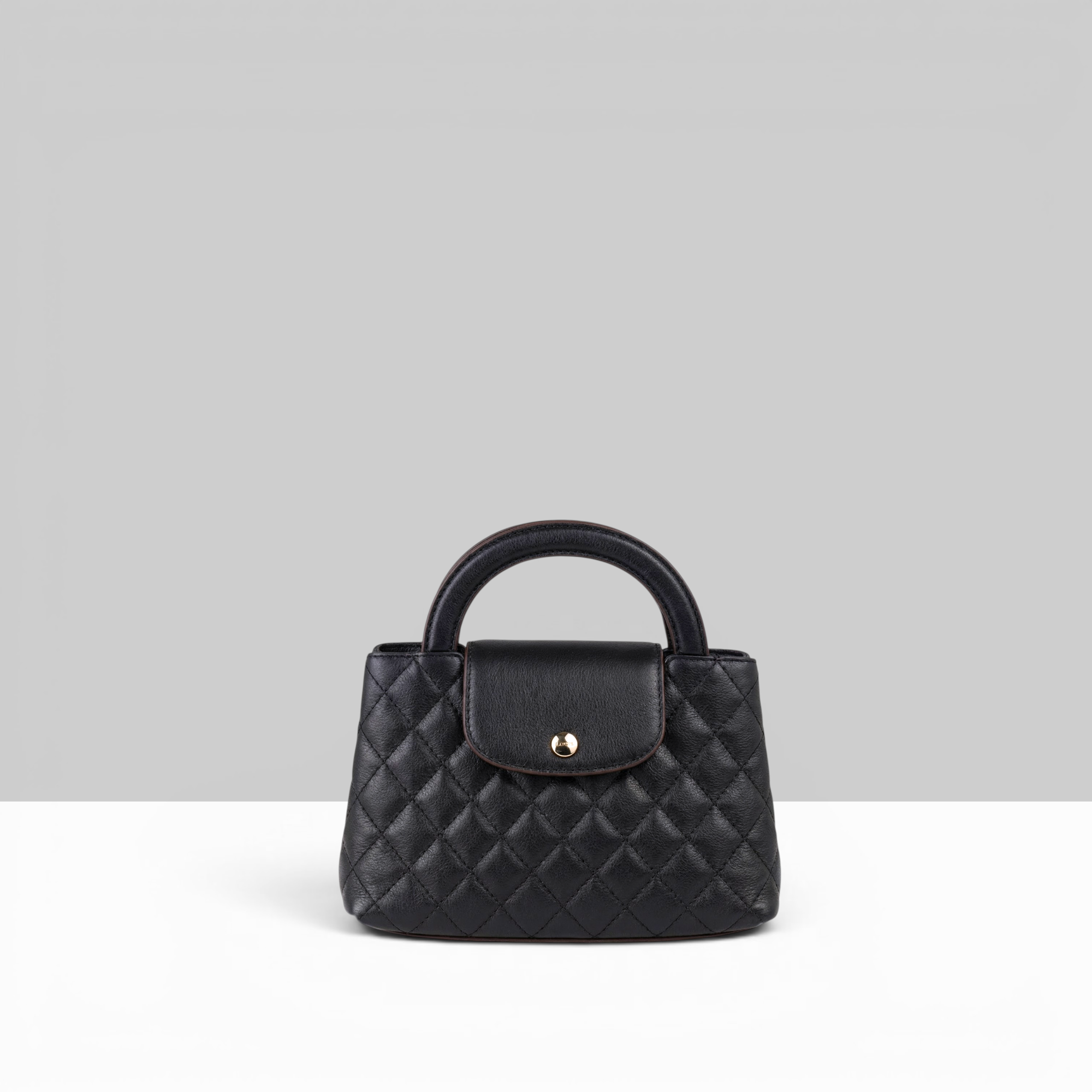 Lodis Mini Quilted Satchel in Black – Front View, Drum Dyed Pebbled Leather with Diamond Quilted Finish | Lodis 1965