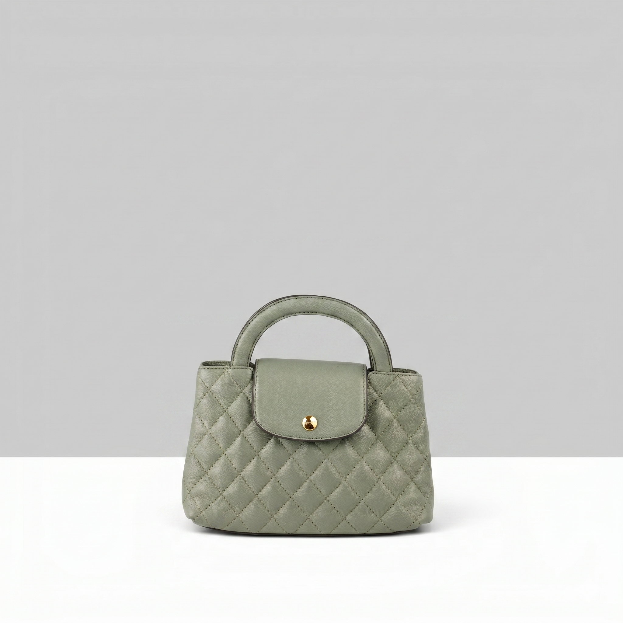 Lodis Mini Quilted Satchel in Sage Green – Front View, Drum Dyed Pebbled Leather with Diamond Quilted Finish | Lodis 1965