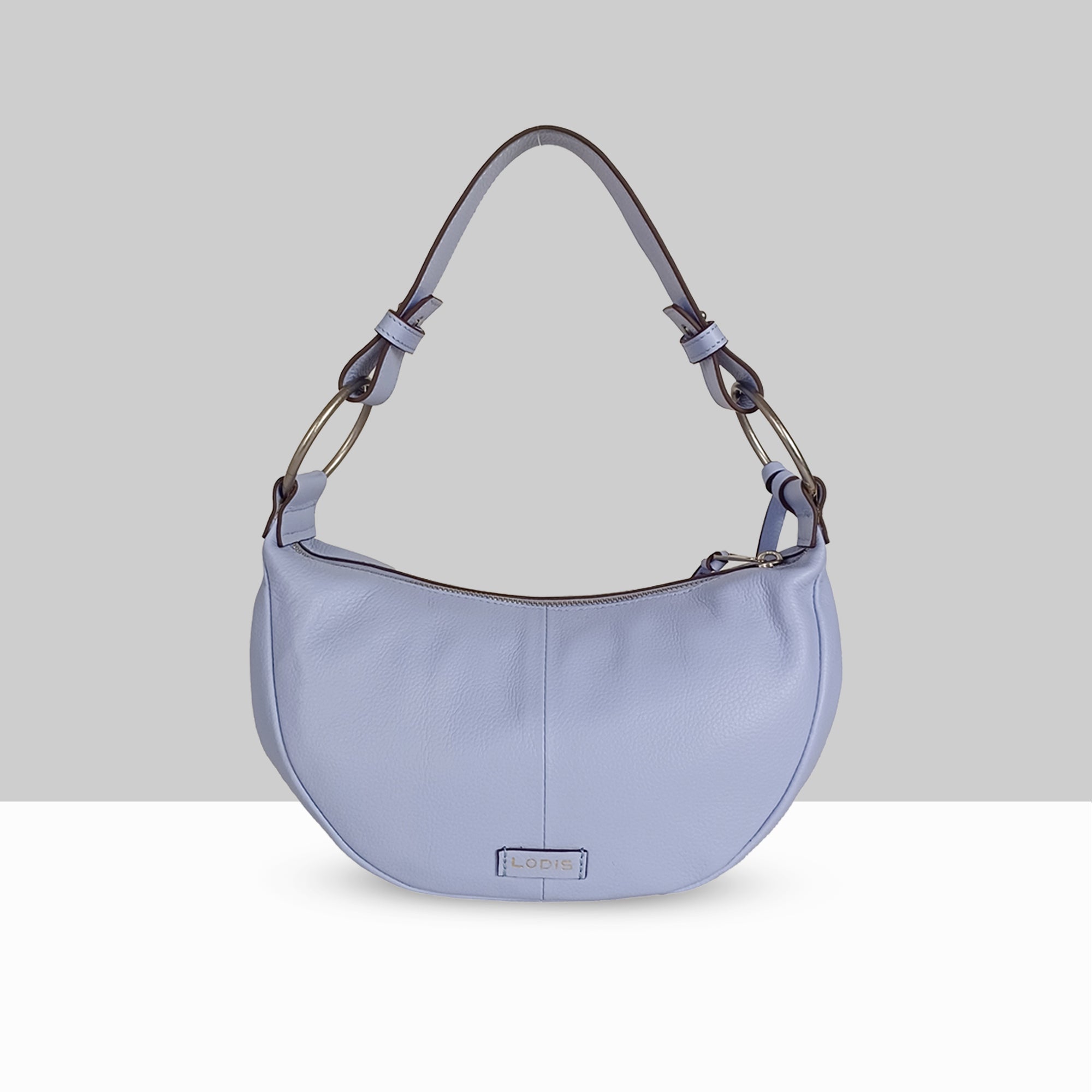 Lodis Solaris Hobo Bag in Aura – Back View Showing Smooth Pebbled Leather, Lodis Logo Plate at Base, and Gold-Tone D-Ring Strap Hardware | Lodis 1965