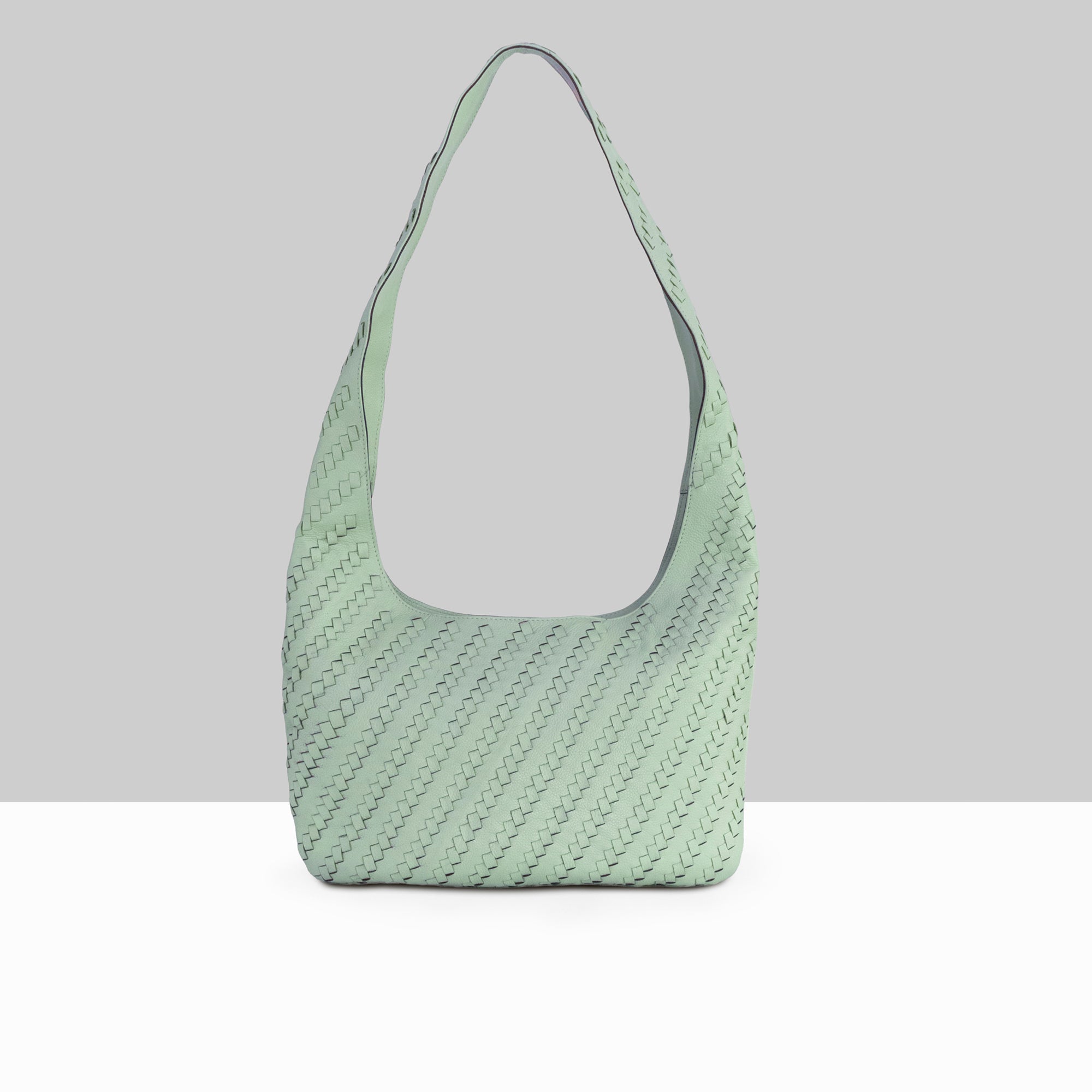 Lodis Solstice Hobo in Aura – Front View, Drum Dyed Woven Pebbled Leather Hobo Bag with Single Top Handle | Lodis 1965