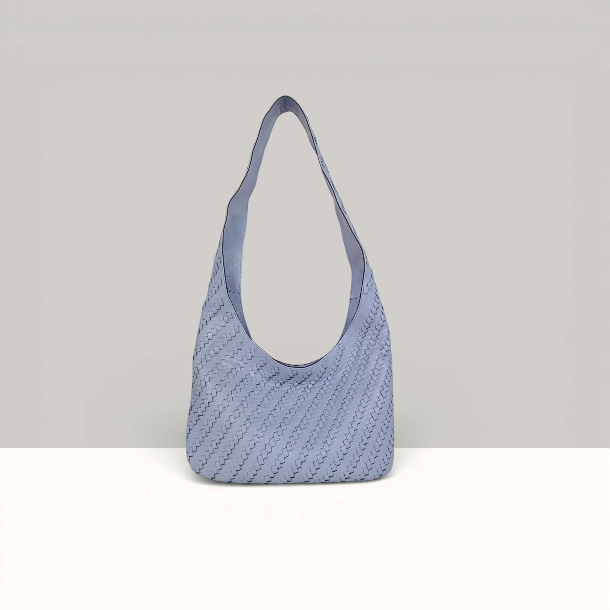 Lodis Solstice Hobo in Aura – Front View, Drum Dyed Woven Pebbled Leather Hobo Bag with Single Top Handle | Lodis 1965