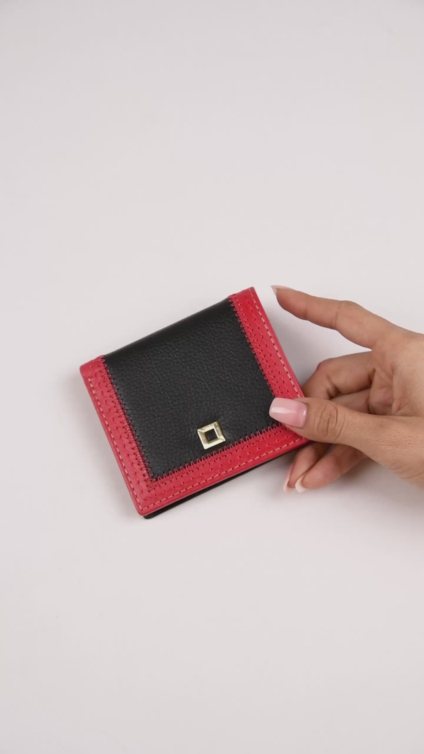 Cafe Slim Wallet in Black Leather with Red Contrast Stitching – Video Showing Full Exterior, Interior Card Slots, Bill Compartment, and Patterned Lining | Lodis 1965